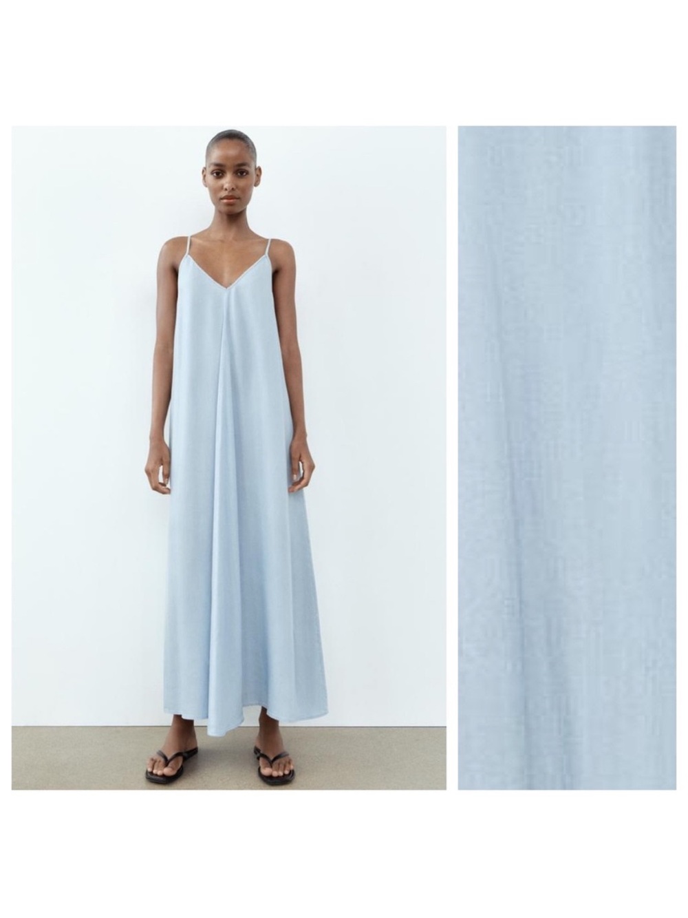 Zara blue chambray V‑Neck Slip Maxi Dress cover up